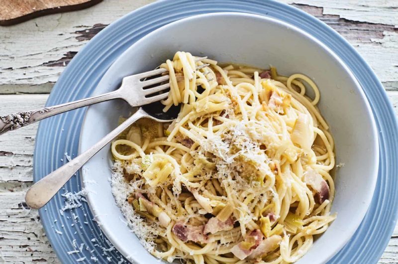 Creamy Leek & Bacon Spaghetti