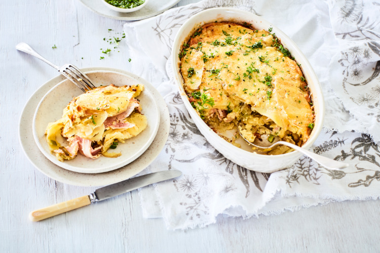 Air-Fryer Ham, Cheese, and Leek Bake Recipe