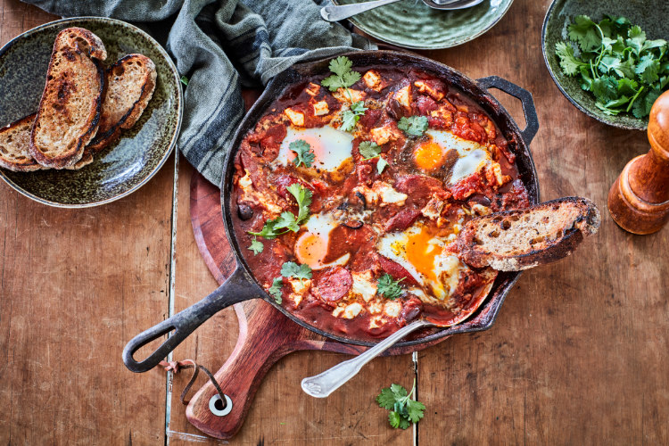 Baked Tomatoes, Chorizo & Feta