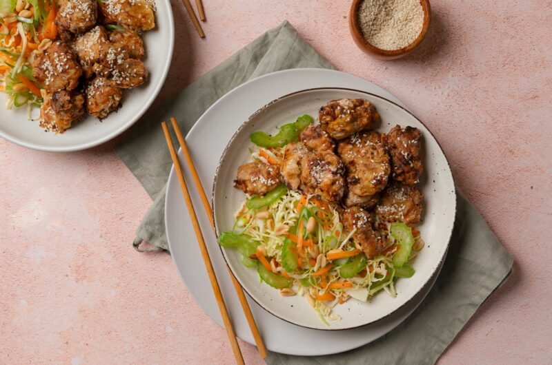 Air Fryer Sesame Chicken with Slaw